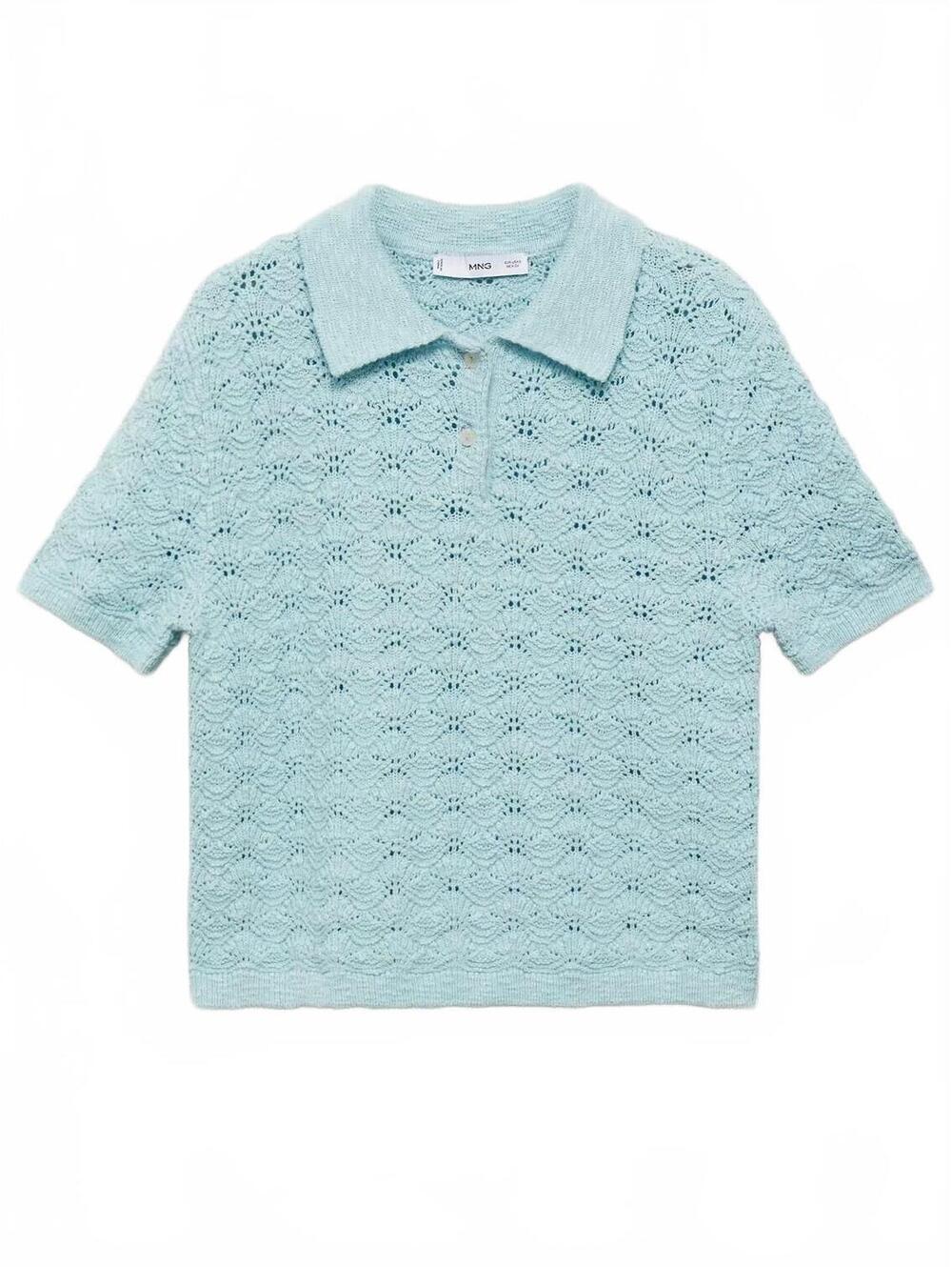 Mango Polo-Neck Crochet Sweater NWT Turquoise XS